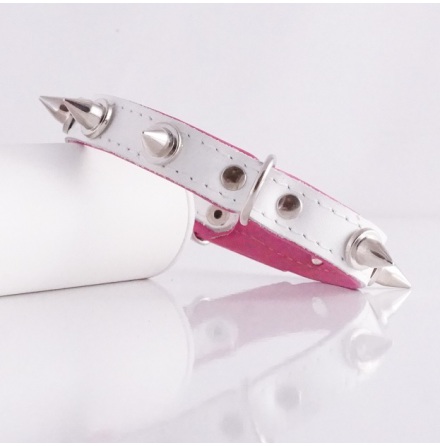 Leather Spike Collar - White/Pink 