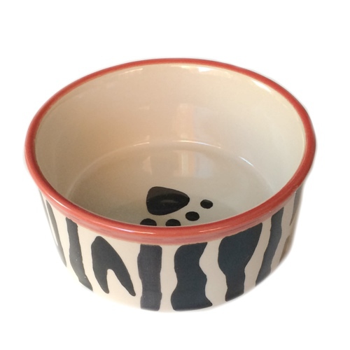 Zebra Bowl with Red Border Handpainted