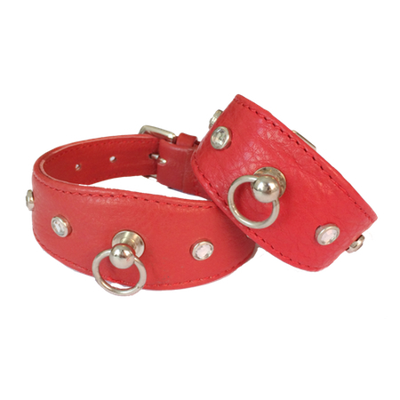 Leather Collar Red w stones  