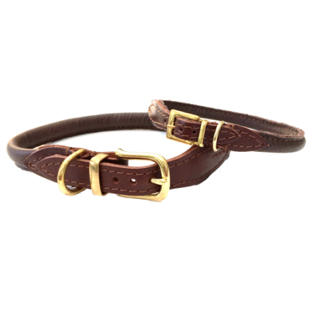 Round Leather Collar w Brass Buckle - Brown