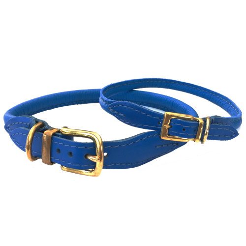Round Leather Collar w Brass Buckle - Blue