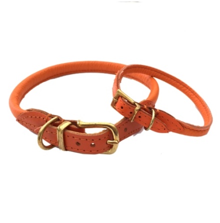 Round Leather Collar w Brass Buckle - Orange