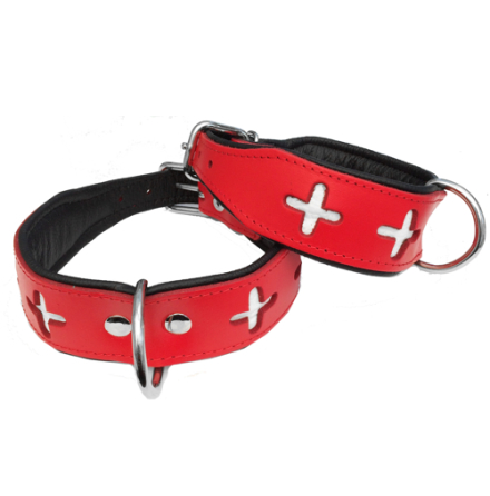 Leather Collar Swiss - Red/Black