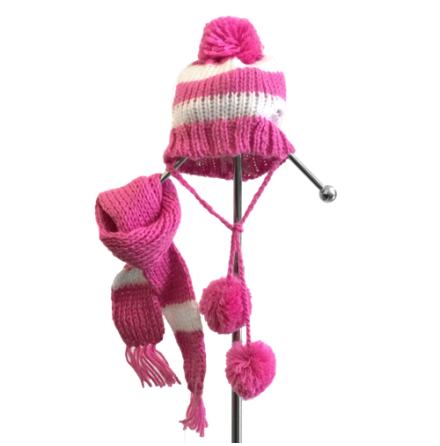Knitted hat with Scarf Pink