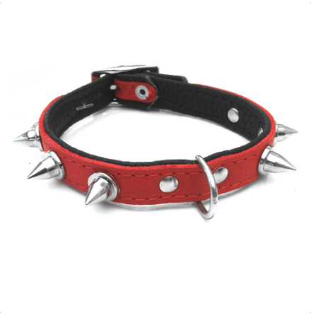 Leather Spike Collar Red/Black