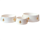 Handmade Ceramic Bowl w. Gold Plated Lillies - White