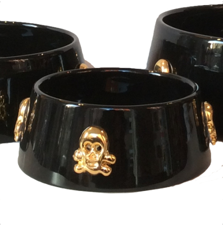 Handmade Ceramic Bowl w. Gold Plated Skulls - Black