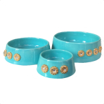 Handmade Ceramic Bowl w. Gold Plated Flowers - Turquoise