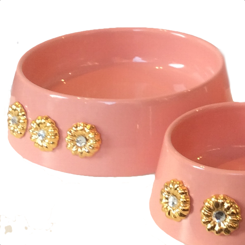 Handmade Ceramic Bowl w. Gold Plated Flowers - Soft Pink
