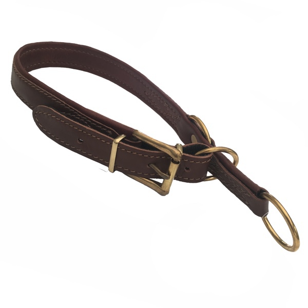 Nordic Elk Leather Adjust. Half Check Collar Brass - Brown