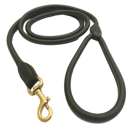 Carmel Leather Leash Round Brass - Black