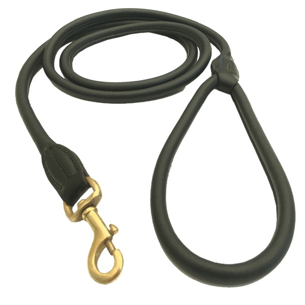 Carmel Leather Leash Round Brass - Black