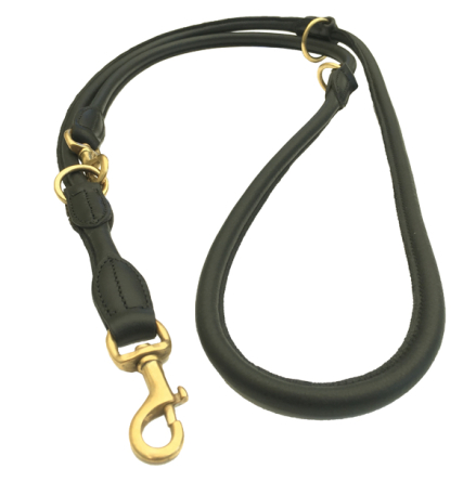 Carmel Leather Leash Round Adjust. Brass - Black
