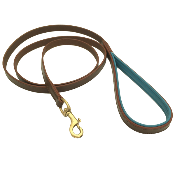 Madison Leather Leash Flat Brass - Brown/Turquoise