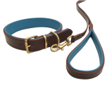 Madison Leather Leash Flat Brass - Brown/Turquoise