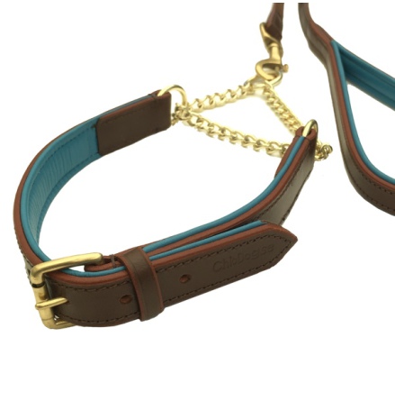 Madison Leather Collar Brass Halfcheck - Brown/Turquoise
