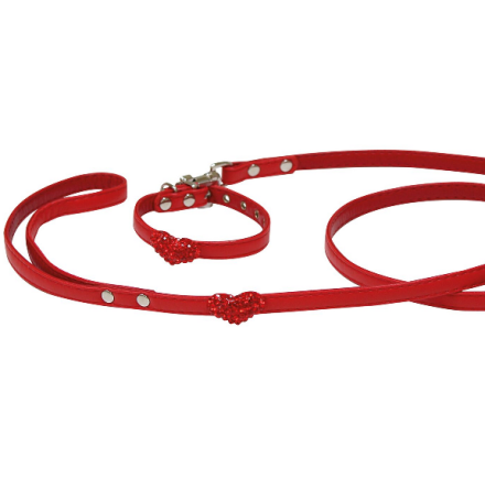 Collar &amp; Leash Set Art Leather Red w Heart