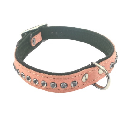 Leather Collar with Rhinestones - Baby pink