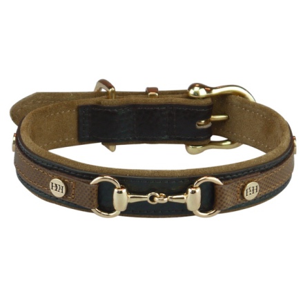 Elrita Leather Collar w Brass Details and Chain - Brown