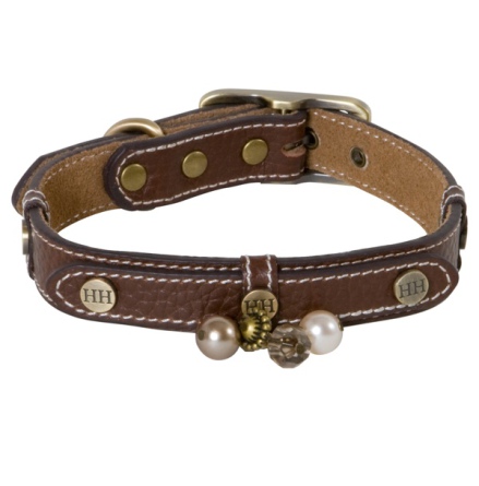 Darlington Leather Collar w Brass Details and Beads - Brown