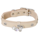 Darlington Leather Collar w Brass Details and Beads - Beige