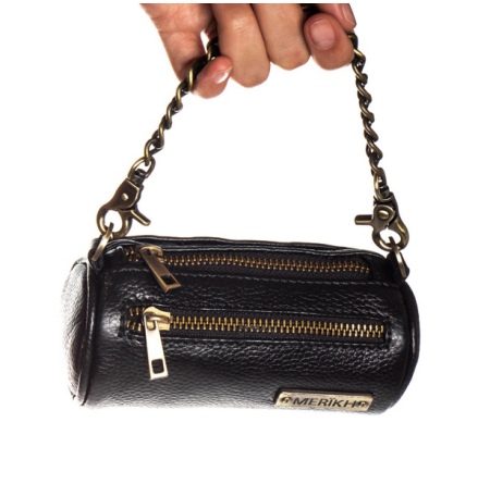 Real leather Poo Bag Holder w Brass Details - Black