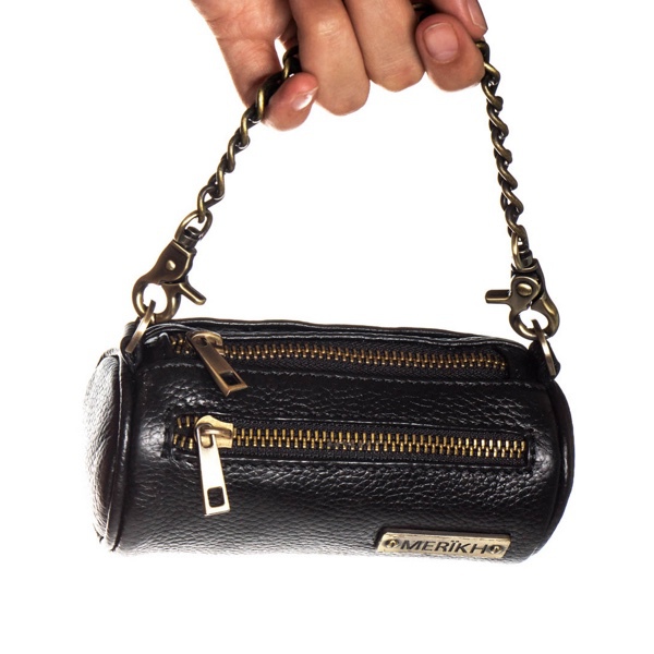 Real leather Poo Bag Holder w Brass Details - Black