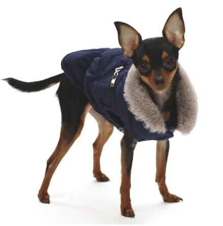 Padded Coat w Soft Fleece Inside and Fur Collar - Navy