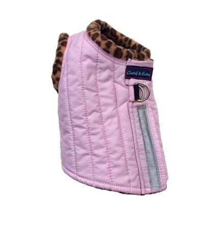 Harness Vest w Leopard Fleece Lining - Pink
