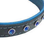 Jax Leather Collar w Colored Crystals - Black/Blue