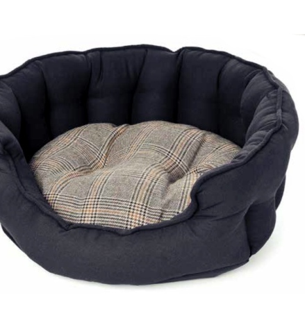 Tweed and Canvas Round Bed - Black