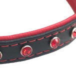 Jax Leather Collar w Colored Crystals - Black/Red 