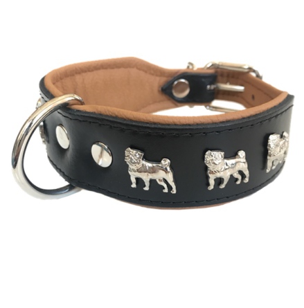 Dogville Collar w Dog Decorations Pug - Black/Brown