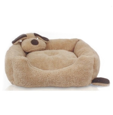 Cosy Square Bed w Dog Head - Brown