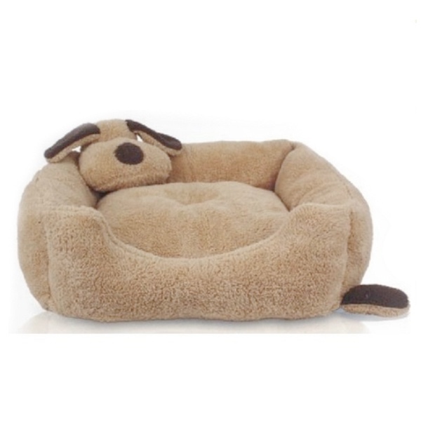 Cosy Square Bed w Dog Head - Brown