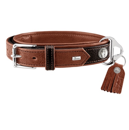 Connor Double Soft Leather Collar - Brown/Cognac 