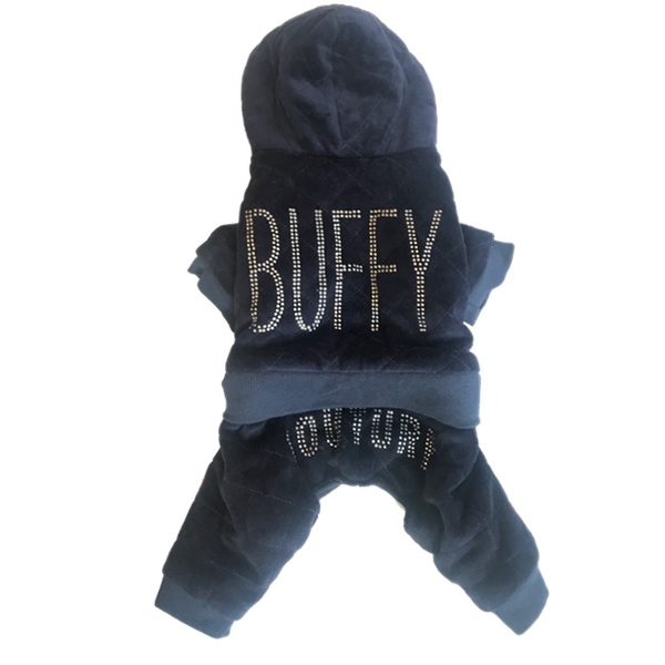 Buffy 4-legs Plush Rhinestone Suit - Navy Blue 