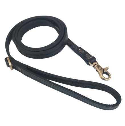 Short Leather Leash w Brass Buckle - Black 115x1,3cm