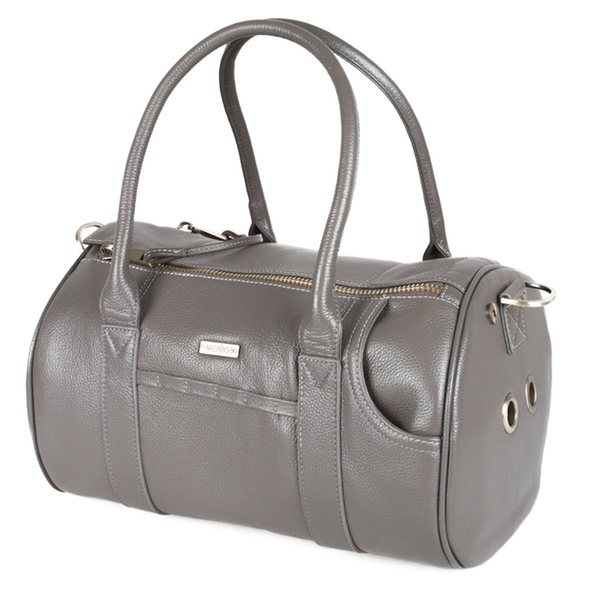 Real Leather Bag w Brass Details - Grey