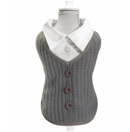 College Knitted Sweater w Shirt Inside - Grey/White