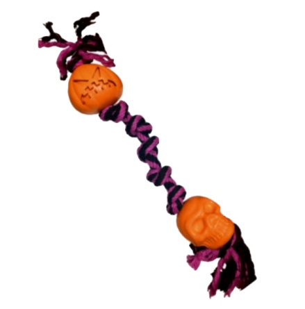 Scary Cotton Rope Toy w Pumkin and Skull - Orange/Purple/Black