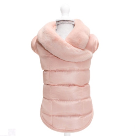 Winter Dream Padded Coat w Pink Fur Collar - Soft Pink