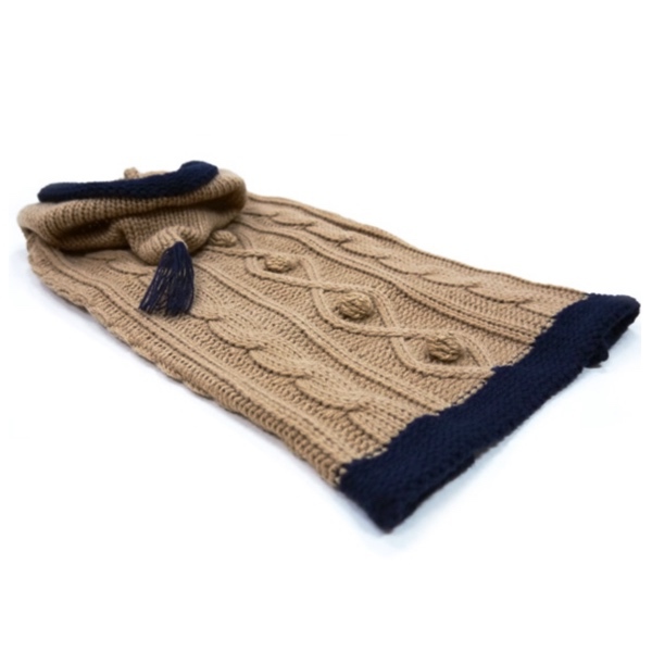 Ethan Cable Sweater w Hooddie w buttons  - Beige/Navy Blue 33cm