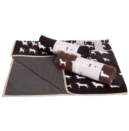 Fleece Blanket w Dog Print - Brown 170x130cm
