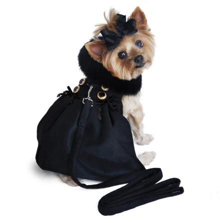 Caroline Wool coat w Fur Collar w leash - Black 27 cm