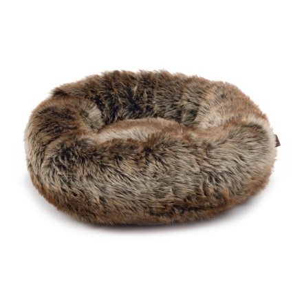 Pet Bed Round Warm and Fluffy Fur - Brown 45x45x20cm