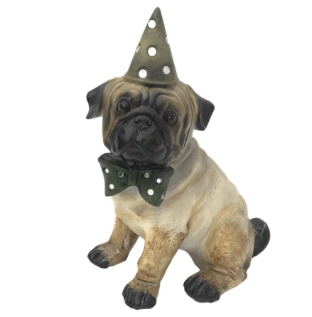 Statue Festival Dog with Hat and Bow - Pug 24cm