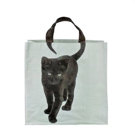 Shopping Bag w Black Cat - Blue/Black 40x40cm
