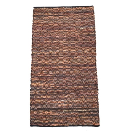 Leather Hand Braided Rug with Diamond Shapes - Brown 140x80cm