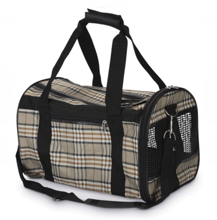 Travel Bag for Flight and Car - Beige Checked 40x26x26 cm
